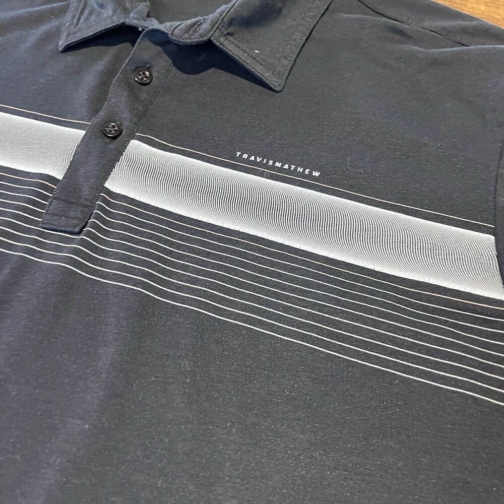 Travis Mathew Polo XL Navy State of the Art 2.0 Stripes Logo Performance Golf - Picture 3 of 8